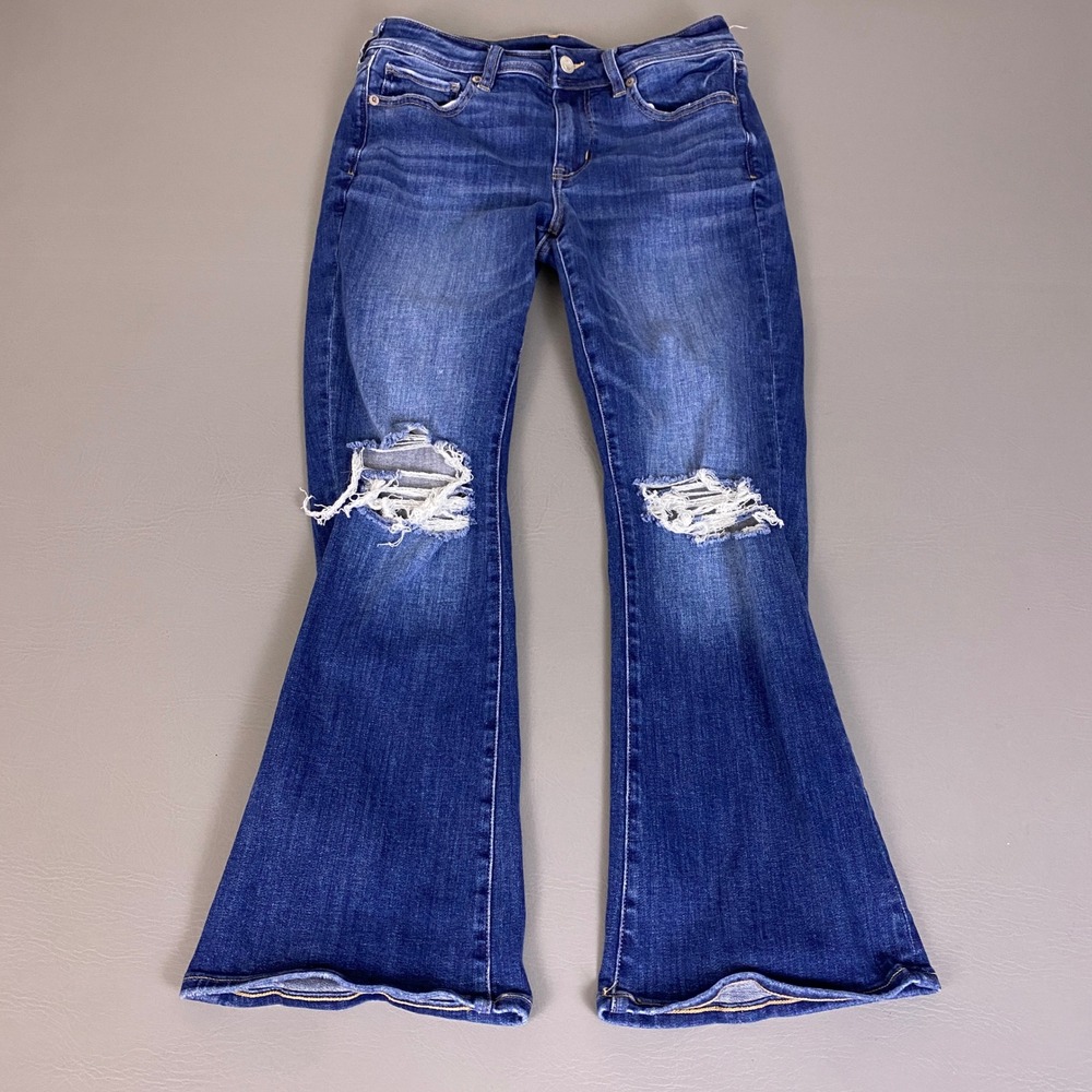 American Eagle Kick Boot Jeans Women's Size  8 X-Short Blue Distressed Stretch